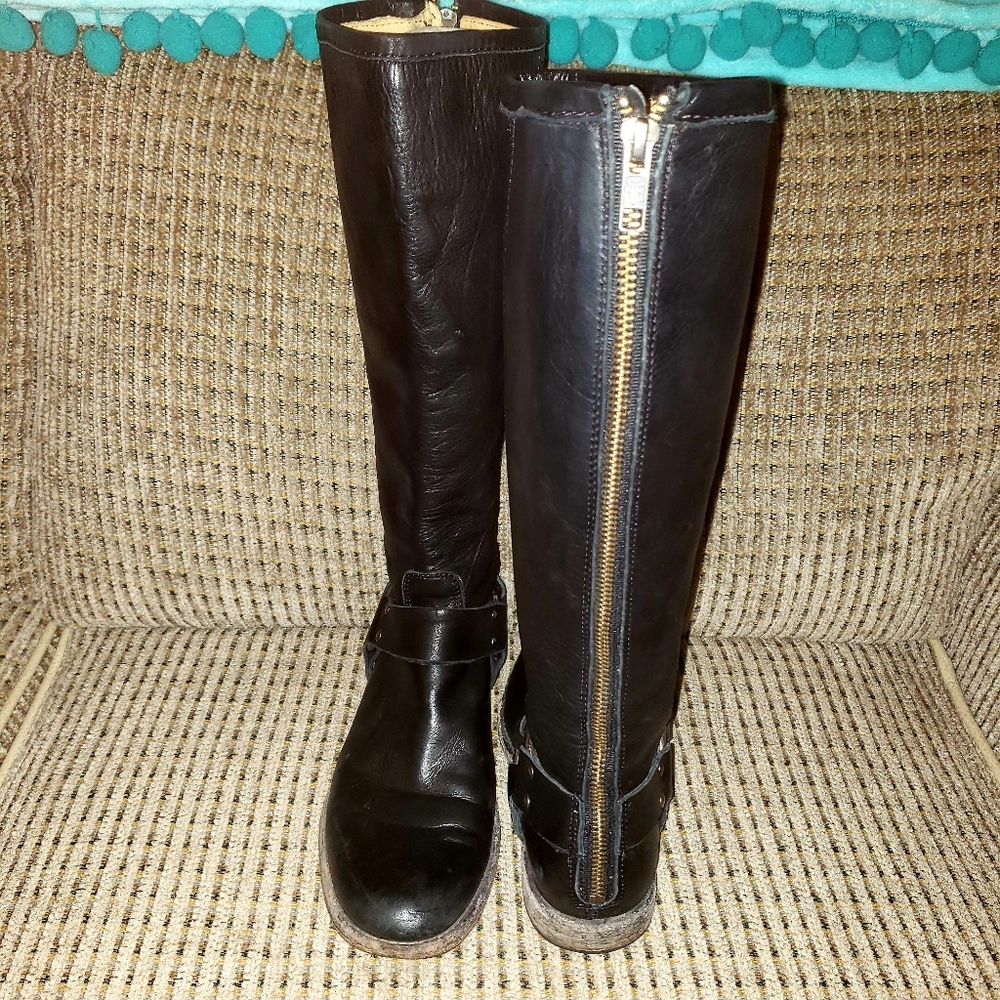Frye "Phillip Harness" in Black Leather Size 5.5B - Picture 1 of 8
